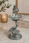 Luxury German Silver Elephant Peacock Diya Stand – 13 Inch Decorative Oil Lamp (1 KG)