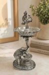 Luxury German Silver Elephant Peacock Diya Stand – 13 Inch Decorative Oil Lamp (1 KG)