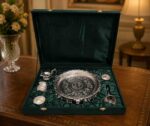 Handcrafted German Silver Elephant Stand Pooja Thali Set with Velvet Box – 10 Inch Decorative Puja Gift Tray