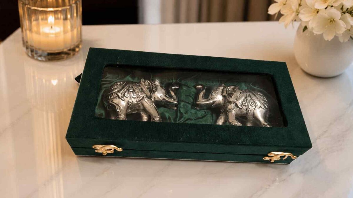 Royal German Silver Elephant Pair Showpiece with Luxury Gift Box