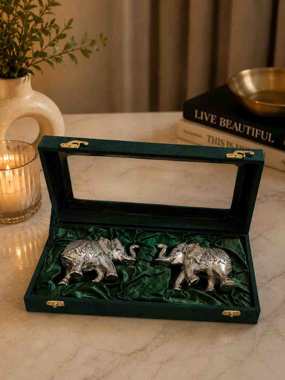 Royal German Silver Elephant Pair Showpiece with Luxury Gift Box