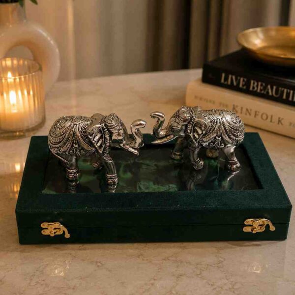Royal German Silver Elephant Pair Showpiece with Luxury Gift Box