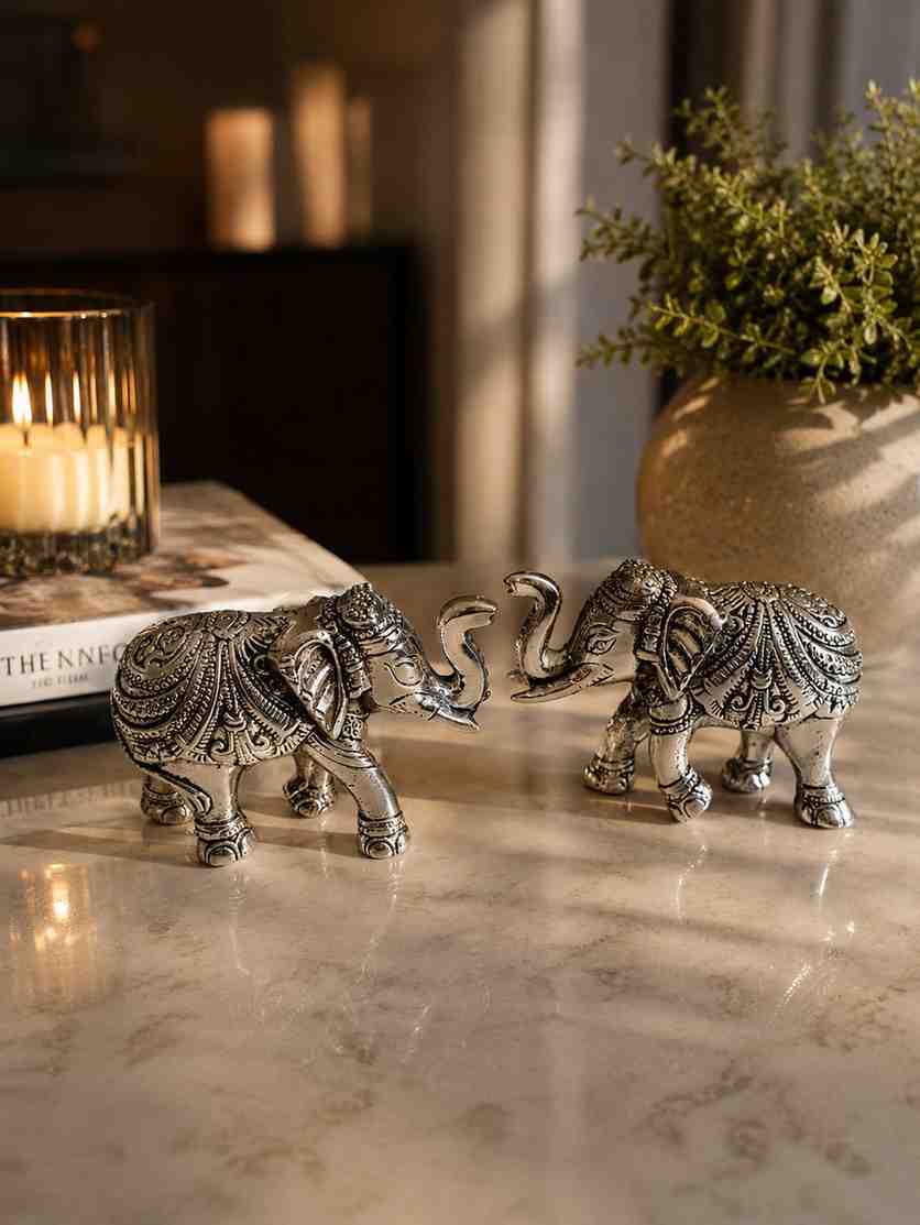 Royal German Silver Elephant Pair Showpiece with Luxury Gift Box