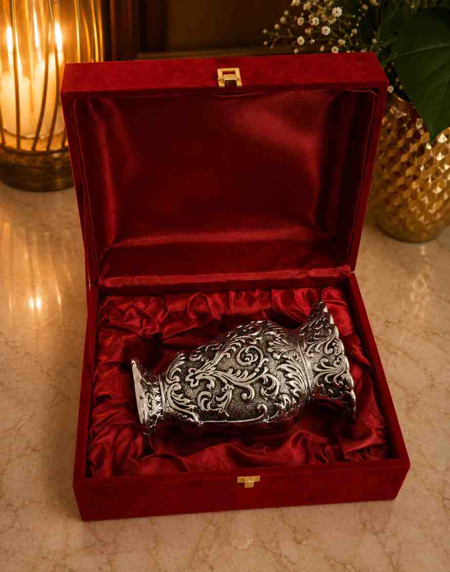 Handcrafted German Silver Flower Vase with Luxury Velvet Gift Box