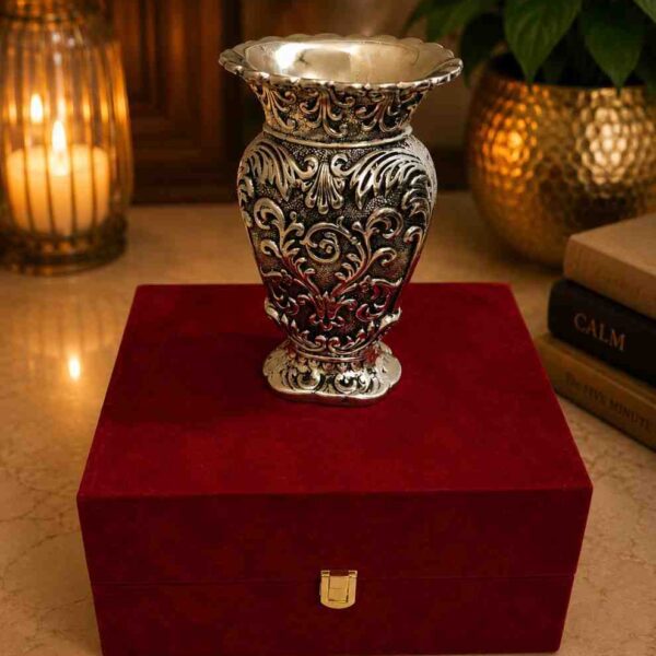 Handcrafted German Silver Flower Vase with Luxury Velvet Gift Box