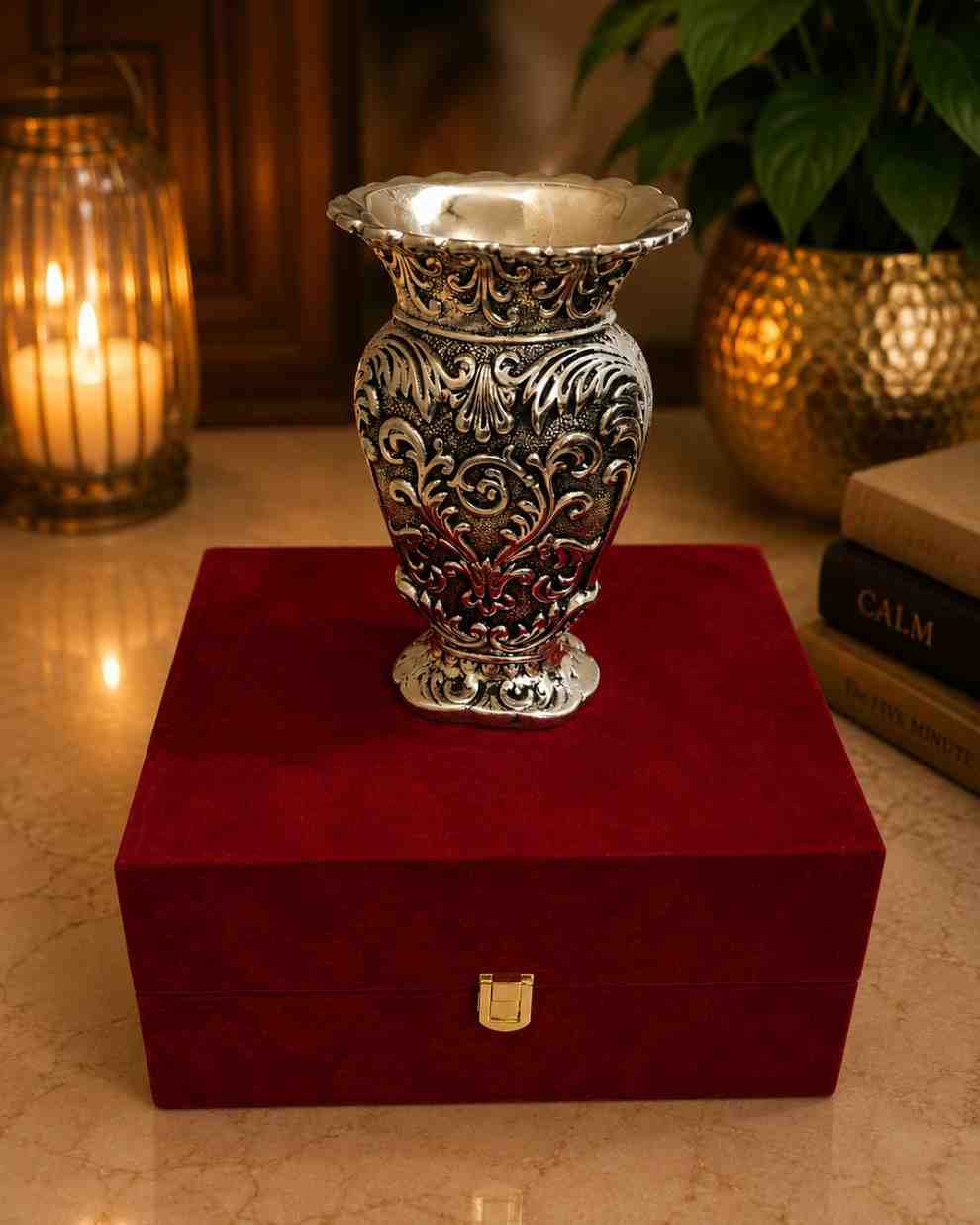 Handcrafted German Silver Flower Vase with Luxury Velvet Gift Box