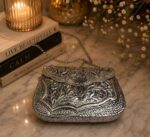 Handcrafted German Silver Floral Clutch Purse for Women | Luxury Vintage Sling Bag with Chain Strap for Wedding, Party & Festive Wear