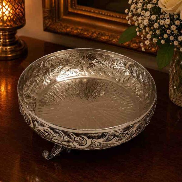 Handcrafted silver urli bowl for candles and flowers