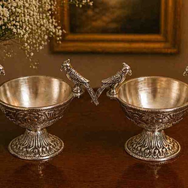 German Silver Parrot Bowl Set – Decorative Serving Bowls (4 Inch, 150g Each, Set of 2)
