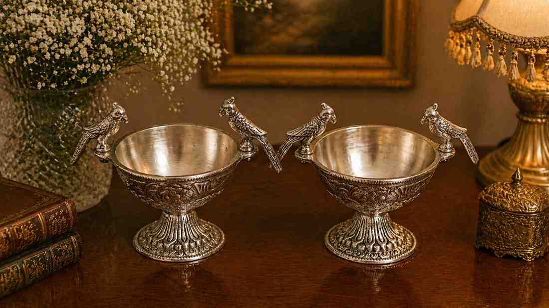 German Silver Parrot Bowl Set – Decorative Serving Bowls (4 Inch, 150g Each, Set of 2) 1 German Silver Parrot Bowl Set – Decorative Serving Bowls (4 Inch, 150g Each, Set of 2)