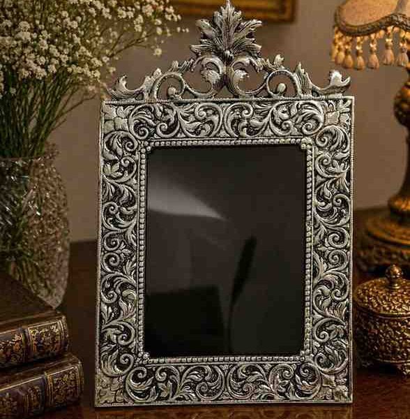 German Silver Antique Photo Frame – Floral Engraved Decorative Frame for Home & Gifting