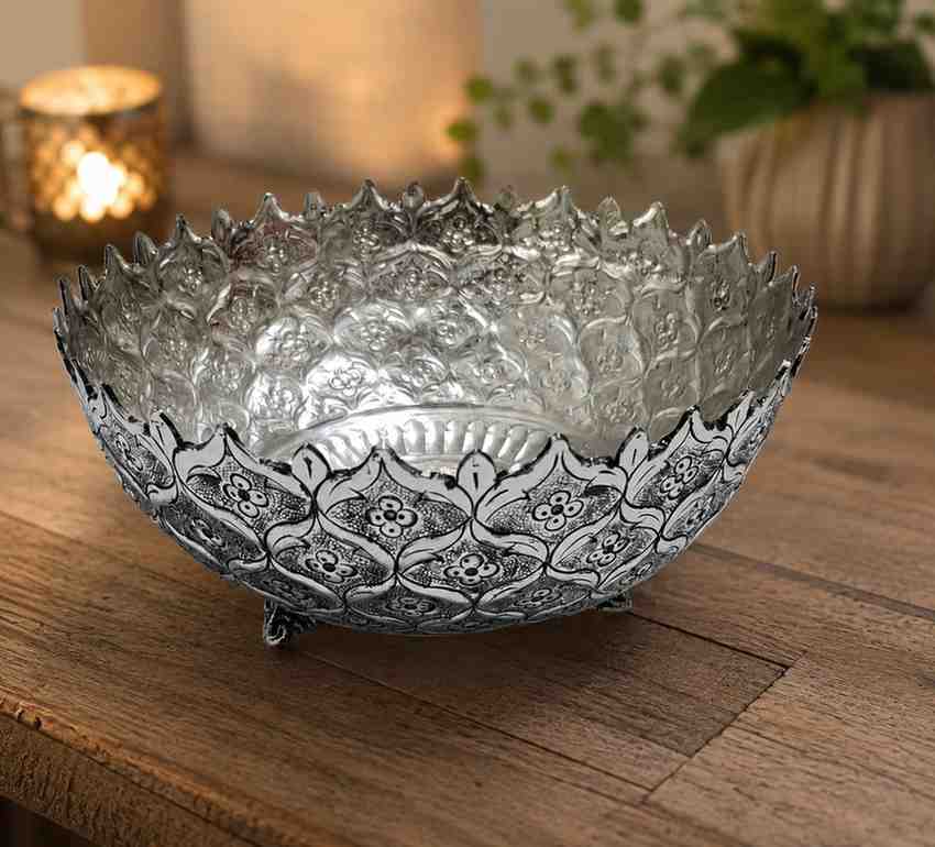 Elegant German Silver Elephant Stand Urli Bowl – 10 Inch Decorative Floating Flower Bowl