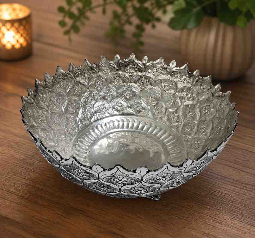 Elegant German Silver Elephant Stand Urli Bowl – 10 Inch Decorative Floating Flower Bowl