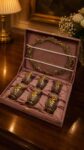 Luxury Glass Serving Set with Decorative Fibre Tray & Velvet Box – 6 Designer Glasses Gift Set
