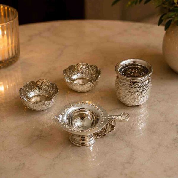 Traditional handcrafted pooja thali set with antique finish