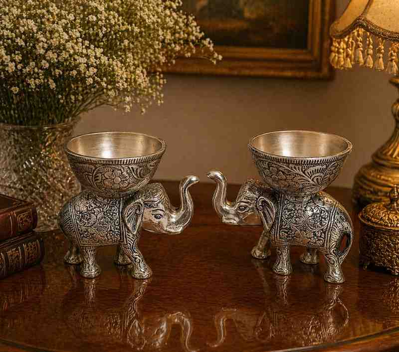 German Silver Elephant Dry Fruit Bowl Set – Decorative Serving Bowls for Home & Gifting