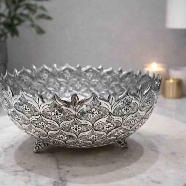 Elegant German Silver Elephant Stand Urli Bowl – 10 Inch Decorative Floating Flower Bowl