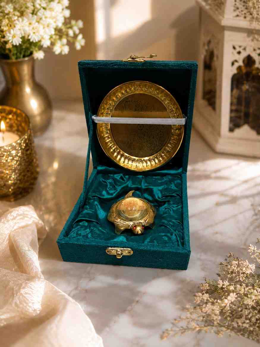 Pure Brass Vastu Tortoise Plate with Brass Bowl | Handcrafted 4 Inch Brass Turtle Decorative Plate for Home Décor & Pooja