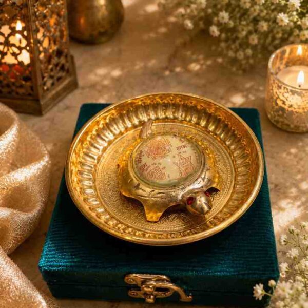 Pure Brass Vastu Tortoise Plate with Brass Bowl | Handcrafted 4 Inch Brass Turtle Decorative Plate for Home Décor & Pooja