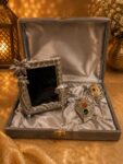 Handcrafted German Silver Photo Frame Gift Set with Chopra & Decorative Peacock Feather | Premium Velvet Gift Box