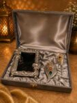 Handcrafted German Silver Photo Frame Gift Set with Chopra & Decorative Peacock Feather | Premium Velvet Gift Box