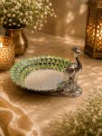 Luxury German Silver Peacock Decorative Platter with Hand-Painted Green Enamel | Premium Serving Tray