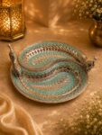 Luxury German Silver Double Peacock Serving Platter with Blue Meenakari Artwork | Decorative Serving Tray