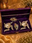 Handcrafted German Silver Swastik Diya with Chopra Set & Peacock Feather | Premium Pooja Gift Box